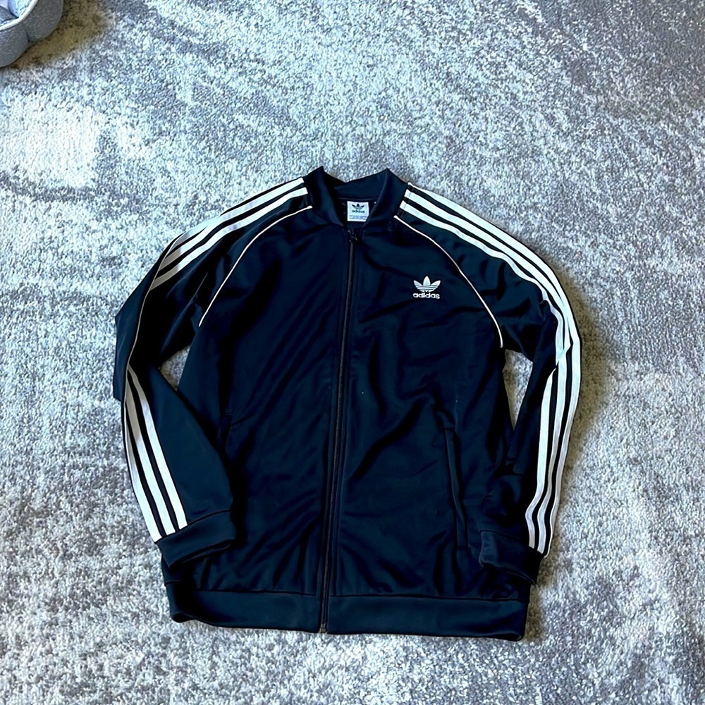 Adidas Zip Up Jacket - Black w/White Racing Stripes